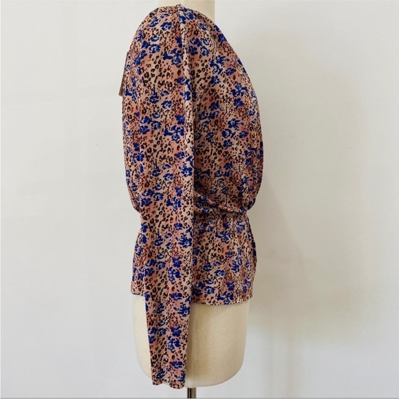 Ramy Brook boho Tan & Blue Leopard Print Peplum blouse NWT - Picture 7 of 10